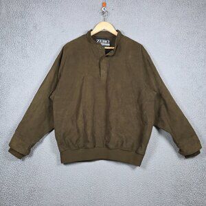 Zero Restriction Sweater Mens Medium Brown 1/4 button Golf Outerwear Suede VTG